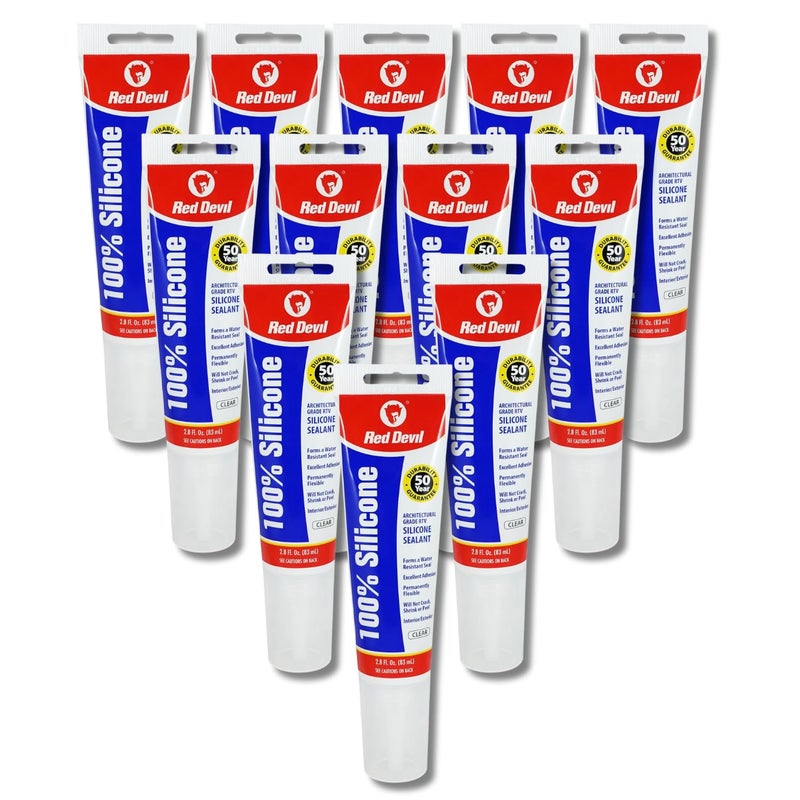 Red Devil 082012 100% Silicone Sealant Architectural Grade, Clear, 2.8 Oz, Pack of 12 - Image 1